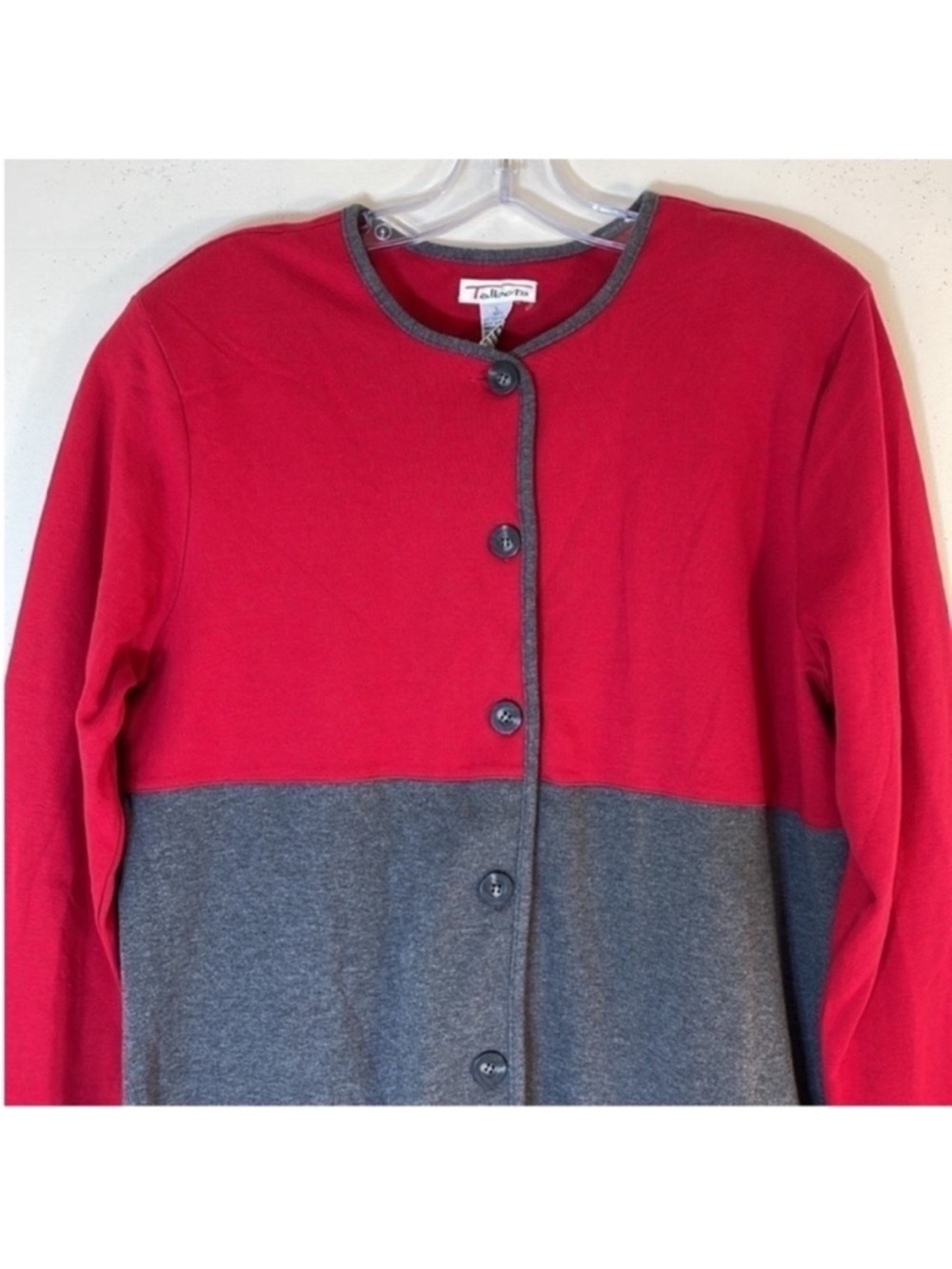Talbots Red and Gray Button-Front Colorblock Jacket - Picture 3 of 6